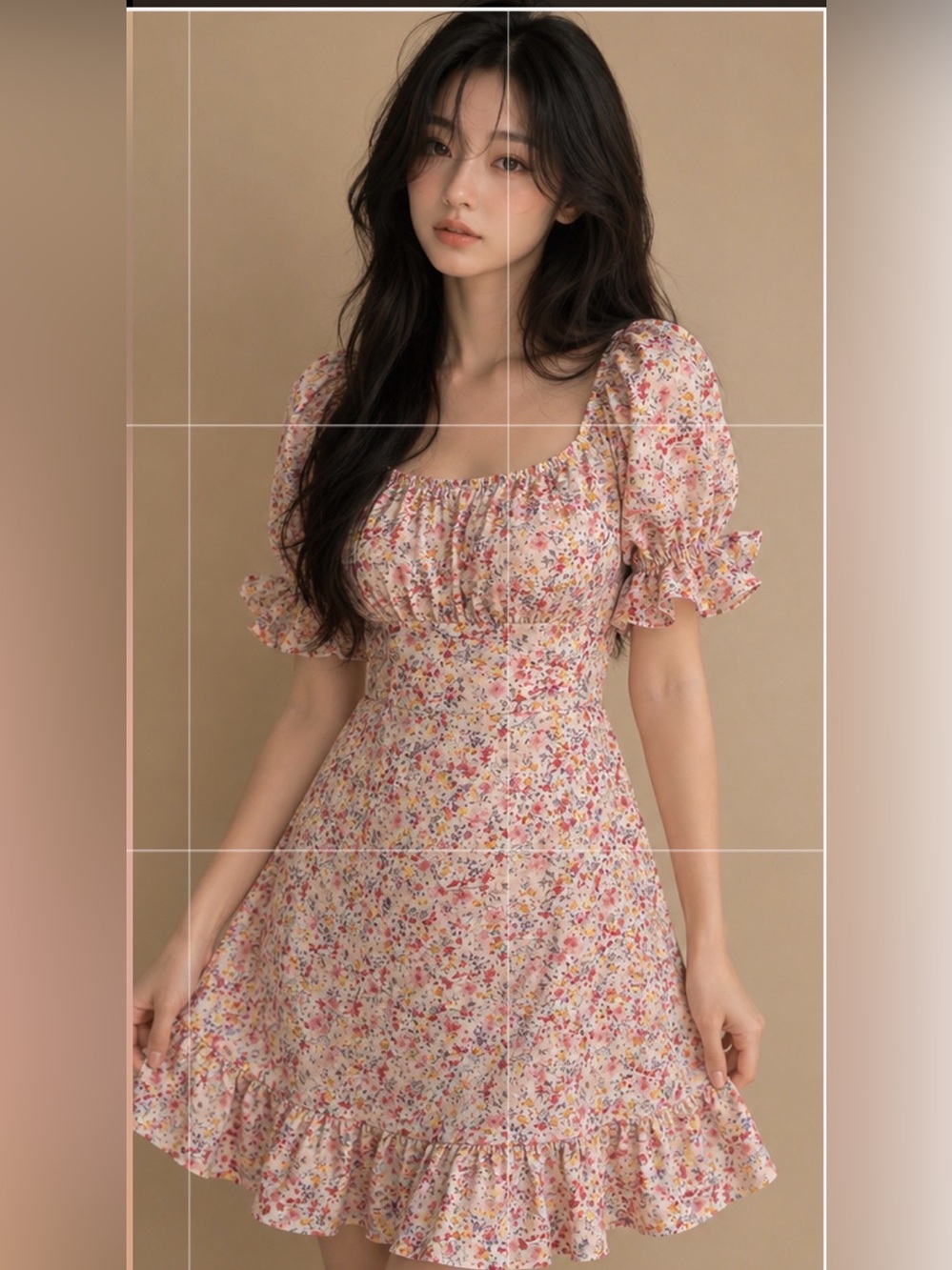 Ditsy Floral Puff Sleeve Ruffle Dress